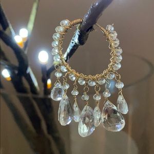 Gold hoop Earrings with Crystal chandelier detail